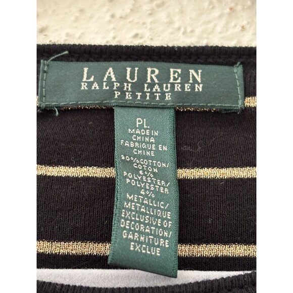 Lauren Ralph Lauren Black Metallic Gold Striped Long Sleeve Shirt PL  Women - Picture 3 of 9